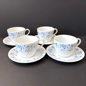 4 Sets Sheffield Rhapsody #503 Blue Floral Cups & Saucers MCM Japan